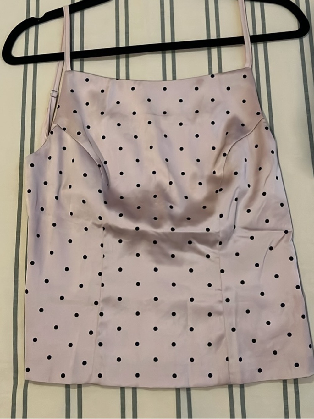 Cider Light Pink Satin Mini Skirt with Black Polka Dots